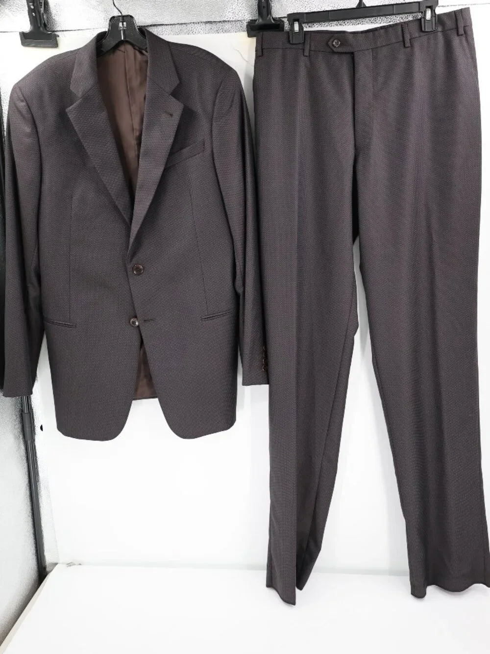 Armani Collezioni Suit Mens 42L 34x39 Wool Two Piece Herringbone unhemmed notch